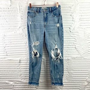 Abercrombie & Fitch High Rise Mom Jeans Curve Love Distressed Frayed Hem 4S
